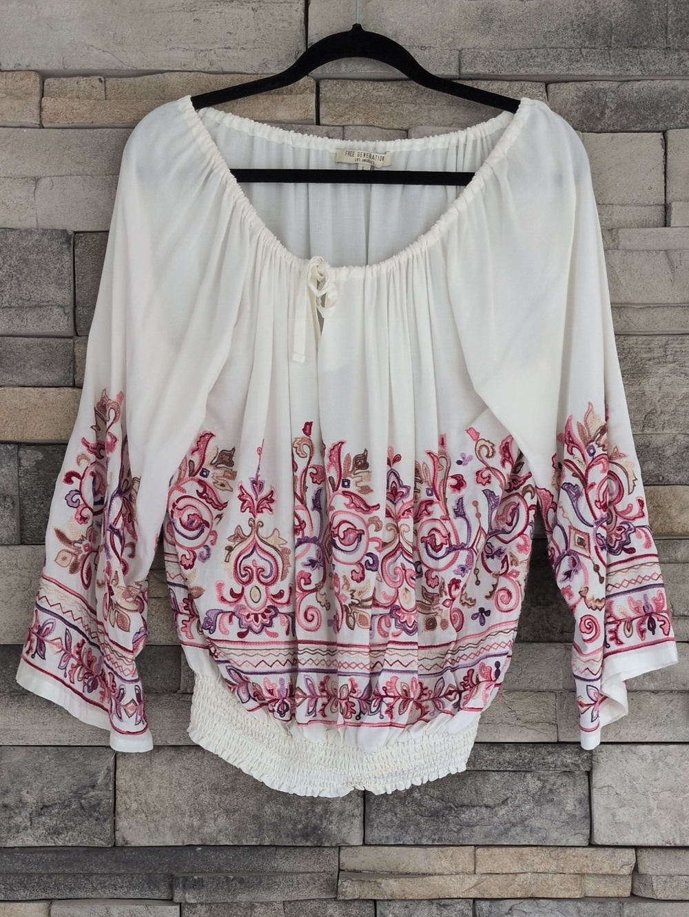 Free Generations Cream Embroidered Peasant Blouse